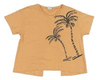 Světleoranžové crop tričko s palmami ZARA