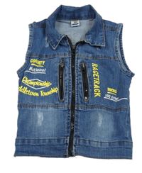 Modrá riflová vesta s nápisy 