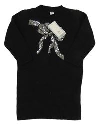 Nové - Černé svetrové šaty s mašlí Tu