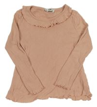 Růžové žebrované triko s volánkem C&A