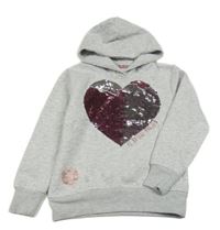 Světlešedá melírovaná mikina se srdíčkem z flitrů a kapucí 