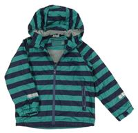 Zeleno-tmavomodrá šusťáková pruhovaná lehce zateplená bunda s kapucí Impidimpi