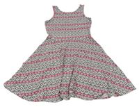 Černo-bílo-neonově růžové vzorované šaty C&A