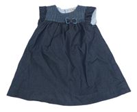 Tmavomodro-světlemodré šaty s mašlí Zara