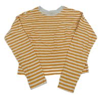 Bílo-hořčicové pruhované crop triko H&M