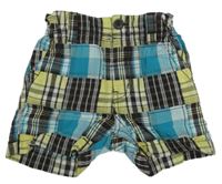 Světlemodro-hnědo-žluto-bílé kostkované plátěné kraťasy H&M