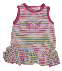 Růžovo-bílo-modro-žluté pruhované šaty krabem Dopodopo