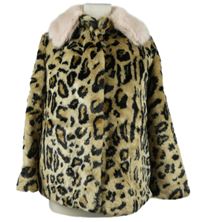 Dámský béžovo-černý vzorovaný kožešinový petite kabát s límcem Topshop vel. 32