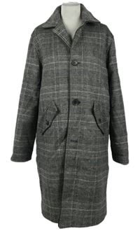 Nové - Pánský tmavomodrý kostkovaný vlněný kabát Topman 