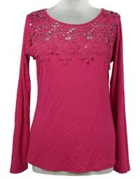 Dámské fuchsiové triko s krajkou a flitry Together 