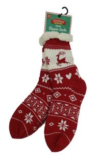 Nové - Pánské červeno-bílé teplé domácí ponožky se vzorem vel. 43-45