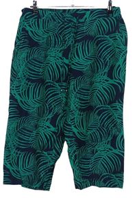 Dámské zeleno-tmavomodré lněné capri kalhoty M&S