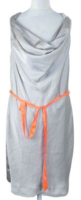 Dámské béžové saténové šaty s vodou a páskem H&M