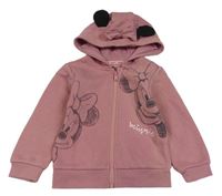 Růžová propínací mikina s Minnie a kapucí Disney