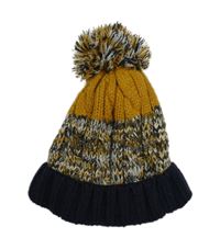 Hořčicovo-bílo-tmavomodrá melírovaná čepice s bambulí F&F