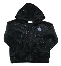 Černá třpytivá sametová propínací mikina s hvězdou a kapucí Primark