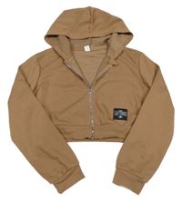 Hnědá crop propínací mikina s kapucí Shein