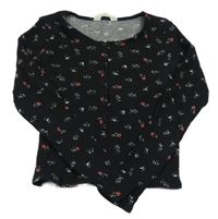 Černé květinové crop triko H&M