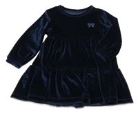 Tmavomodré sametové šaty s mašlí Dunnes