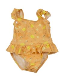 Oranžové plavky s citróny a květinami s volánky Vertbaudet