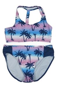 Fialovo-růžovo-barevné dvoudílné plavky s palmami Pocopiano
