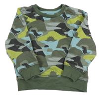 Zeleno-modro army vzorovaná mikina s dinosaury Mothercare 