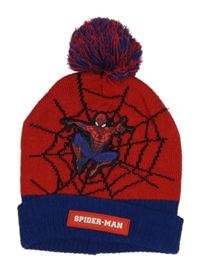 Červeno-modrá pletená čepice se Spidermanem 