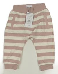 Nové - Starorůžovo-smetanové pruhované tepláky