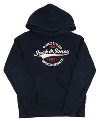 Tmavomodrá mikina s nápisem a kapucí Jack & Jones