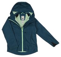 Petrolejová funkční šusťáková podzimní bunda s kapucí Decathlon