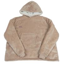 Pudrová chlupatá zateplená oversize mikina s nápisem a kapucí 