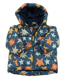 Nové - Petrolejovo-barevná šusťáková zimní bunda s hvězdami a kapucí Next