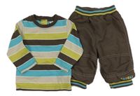 2set - Hnědo-modré pruhované triko+ hnědé podšité kalhoty 