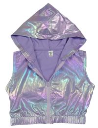 Lila-modro-růžová metalická lehká crop vesta s kapucí Shein