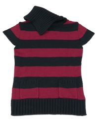 Černo-vínová pruhovaná pletená šatová tunika s rolákem C&A