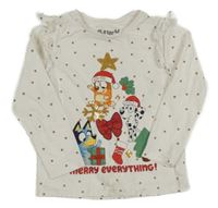 Smetanovo-zlaté triko s pejsky - Bluey a Bingo s vánočním motivem a volánky Nutmeg