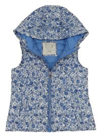 Modro-bílá květovaná šusťáková zateplená vesta s kapucí OVS