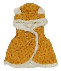 Hořčicová manšestrová zateplená vesta s kapucí 