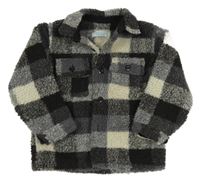 Tmavo-světlešedá kostkovaná huňatá košilová bunda Primark