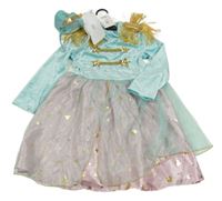 Nové - kostým - 2 set - světlemodro-růžové sametové/tylové šaty + čelenka s čepicí Tu