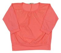 Neonově růžové triko s kamínky H&M