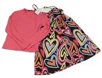 Nové - Černo-barevné šaty se srdíčky + růžové triko George