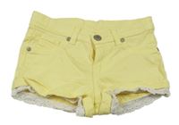 Žluté plátěné kraťasy s krajkou Dopodopo
