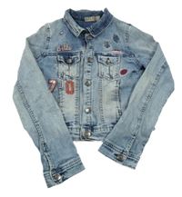 Světlemodrá crop riflová bunda s nášivkami Orchestra