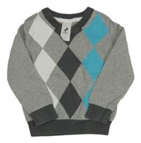 Šedo-modro-bílý károvaný svetr C&A