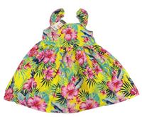 Žluté plátěné šaty s květy Primark