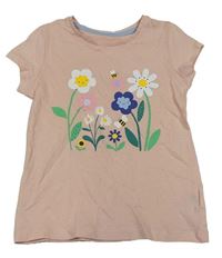 Broskvové tričko s kytičkami Mothercare