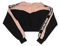 Černo-světlerůžová crop mikina s nápisem Shein