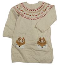 Béžové svetrové šaty se soby Primark