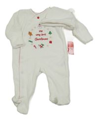 Nové - 2set - Bílý sametový vánoční overal s obrázky + čepice 